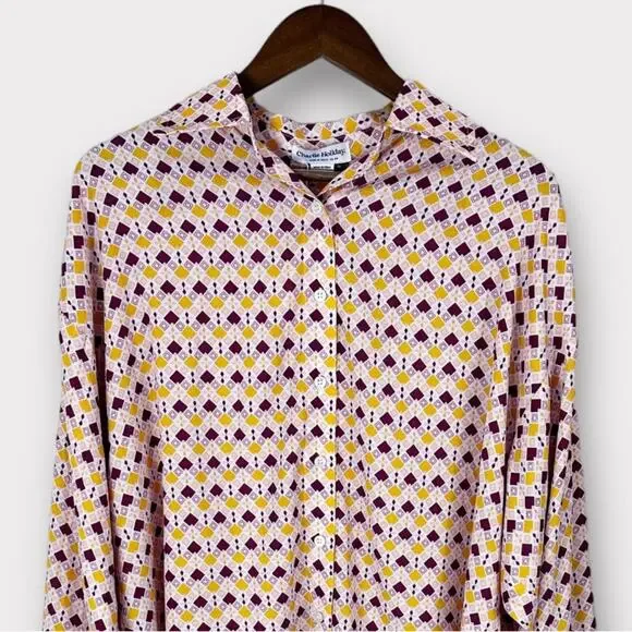 Charlie Holiday Maple Geometric Print Button Front Long Sleeve Oversized Shirt - Picture 8 of 15